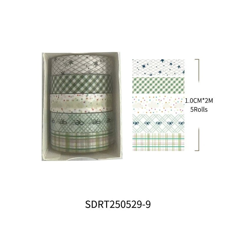 Basic Grid Star Washi Tape 5-Pack Decorative Craft Stationery Set