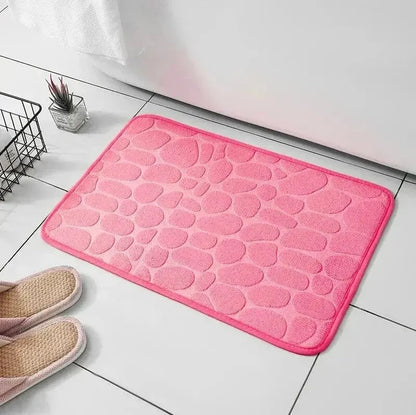 Embossed Fiber Anti-Slip Pebble Bath Mat - Non-Skid Bathroom Rug