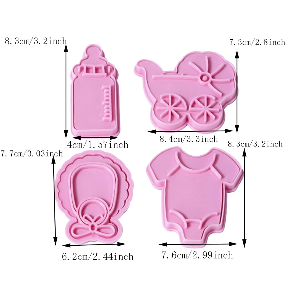 4-Piece Baby Theme Cookie Cutters - 3D Cartoon Plastic Dough Stamps