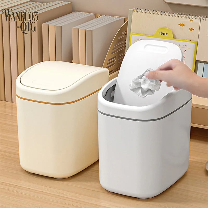 Desktop Mini Trash Can with Shake Cover - Plastic Garbage Bin