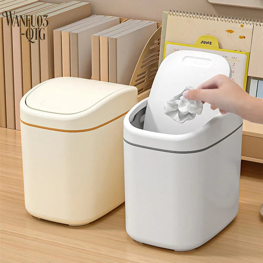 Desktop Mini Trash Can with Shake Cover - Plastic Garbage Bin