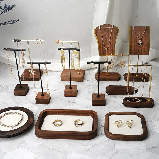 Copper Wood Jewelry Display Stand - Necklace Earrings Organizer