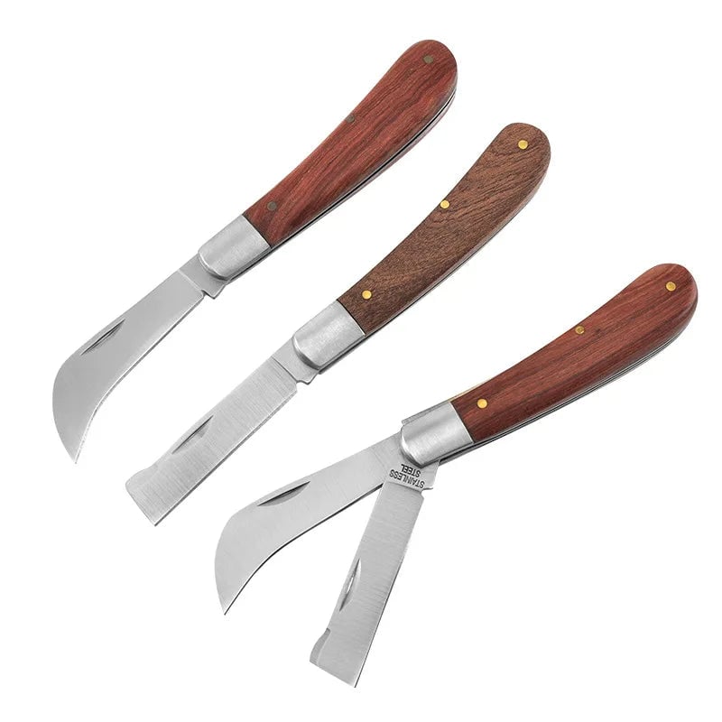 Folding Grafting Knife with Wooden Handle - Pruning Tool for Trees