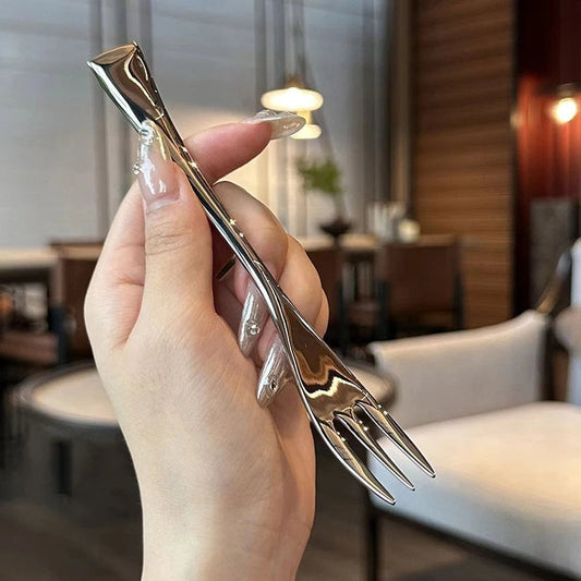 Stainless Steel Long Handle Dinner Forks Set - 4 Tine Korean Style