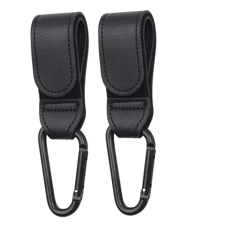 2Pcs PU Leather Stroller Hooks Adjustable Pram Organizer Diaper Bag