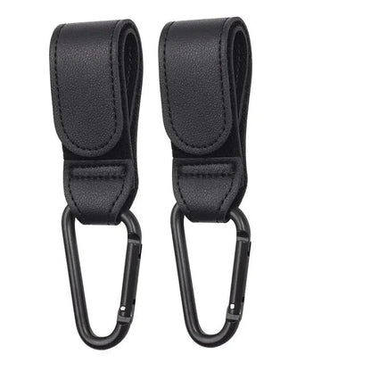 2Pcs PU Leather Stroller Hooks Adjustable Pram Organizer Diaper Bag