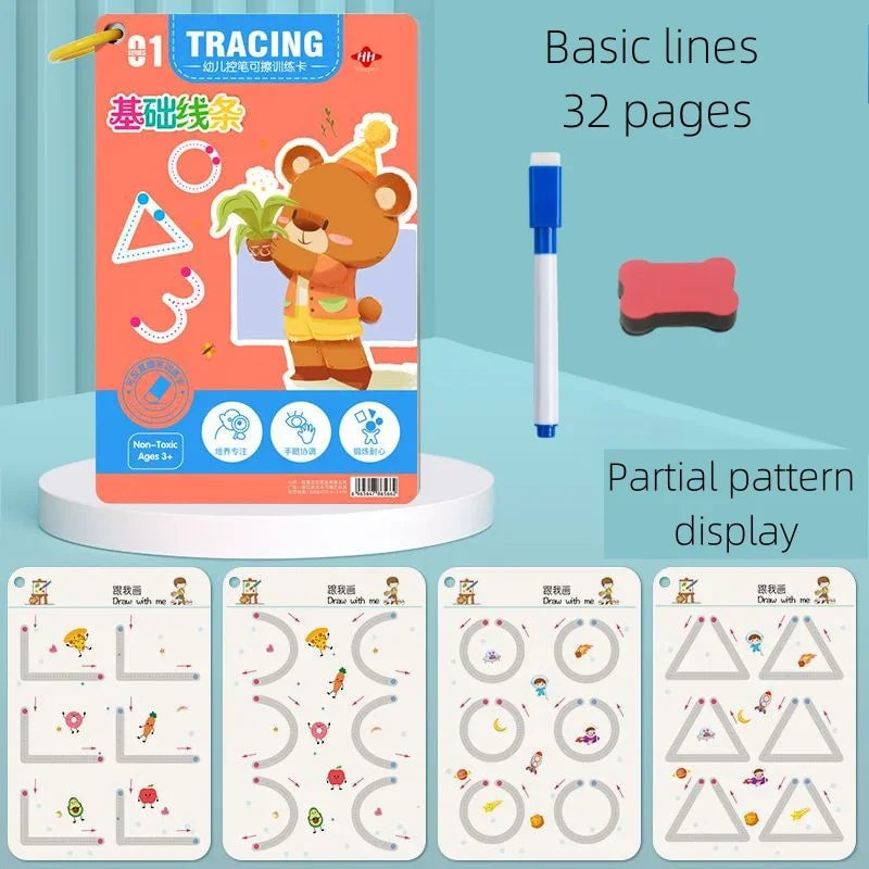 Reusable Montessori Tracing Workbook - Pen Control Practice Book
