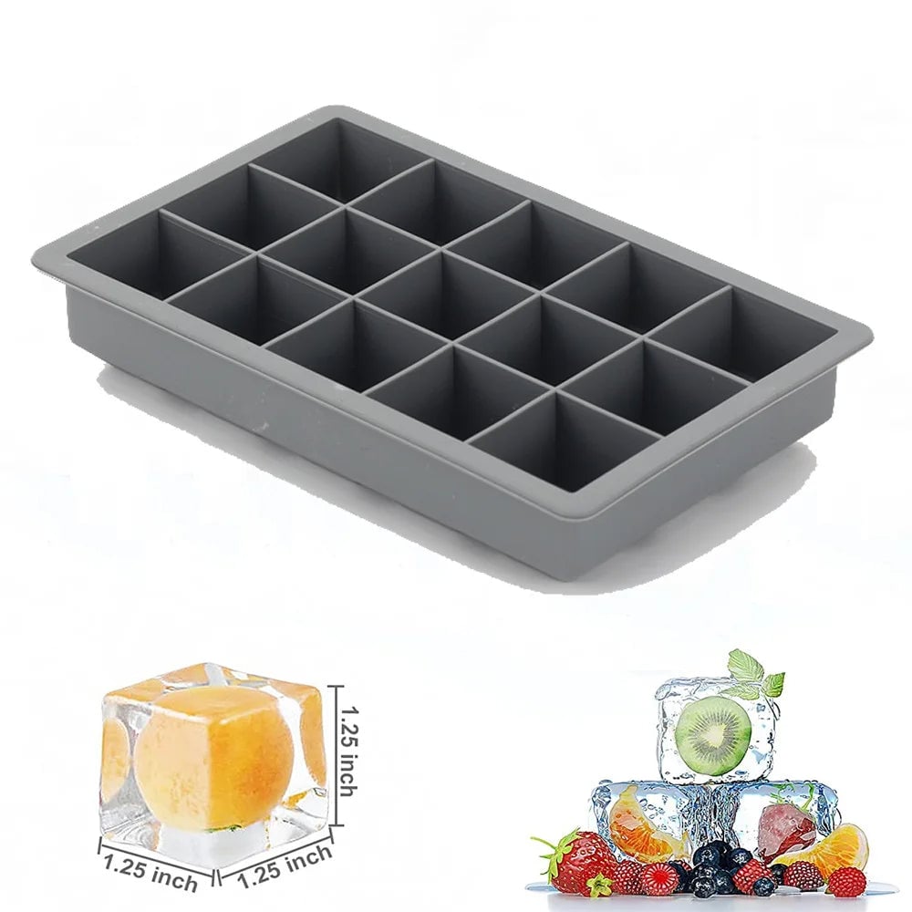 15 Grid Silicone Ice Cube Mold - Big Square Ice Cube Tray Maker