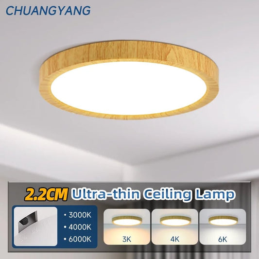 2.2cm Ultra Thin LED Ceiling Light Waterproof 3 Color Wood Grain