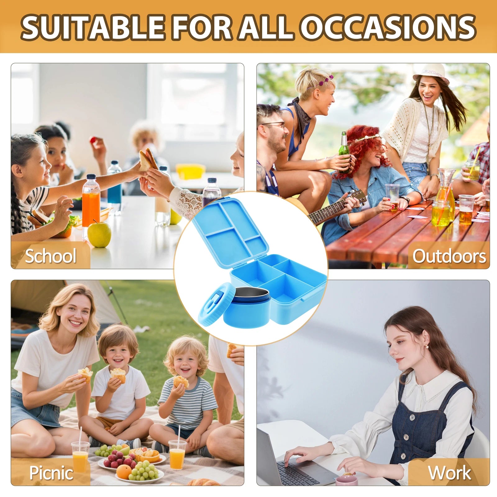 1700ml Sealed Lunch Box Set with Utensils & Soup Bowl Portable