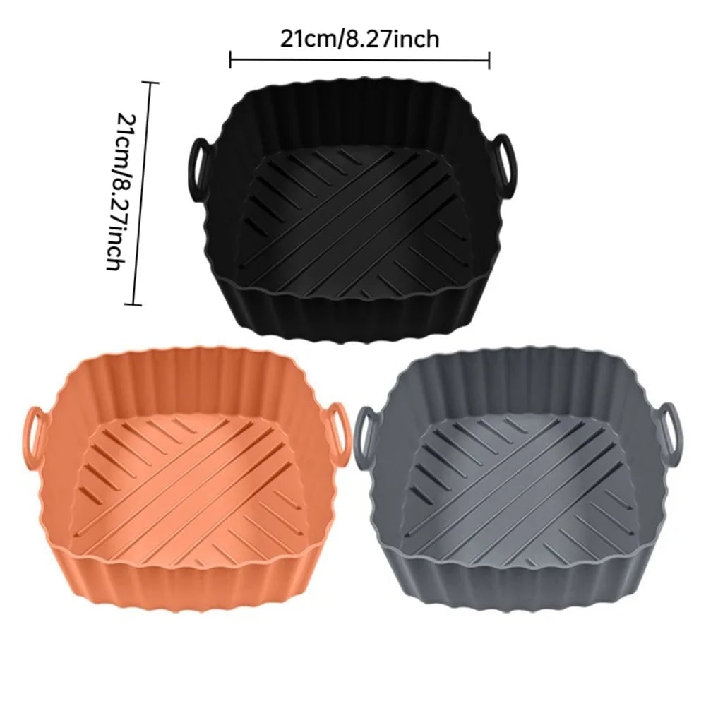 Square Silicone Air Fryer Basket Pan - Reusable Food Safe Baking Mold