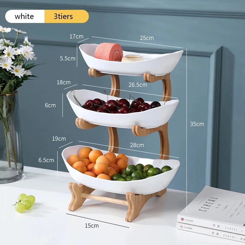 Multi-Compartment Wooden Serving Tray - Fruit Bowl & Candy Dish