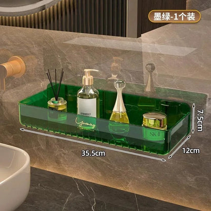 Transparent Wall-Mounted Bathroom Shelf No-Punch Washbasin Rack