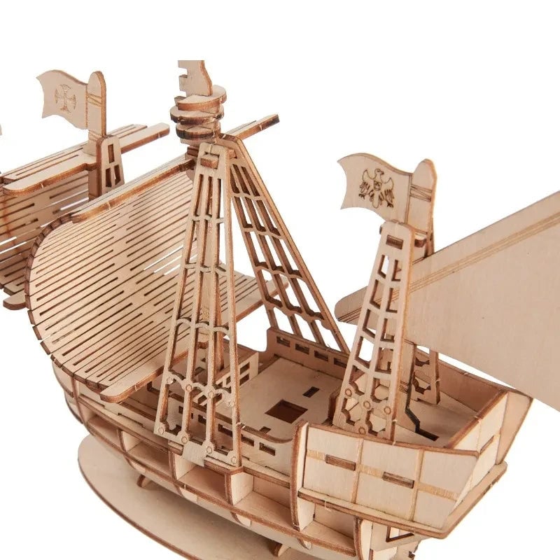 3D Wooden Sailboat Puzzle Model - DIY Assembly Craft Desktop Decor