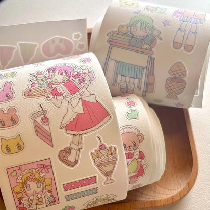 Kawaii Character Washi Tape Stickers - Decorative Craft Tape Roll