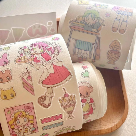 Kawaii Character Washi Tape Stickers - Decorative Craft Tape Roll