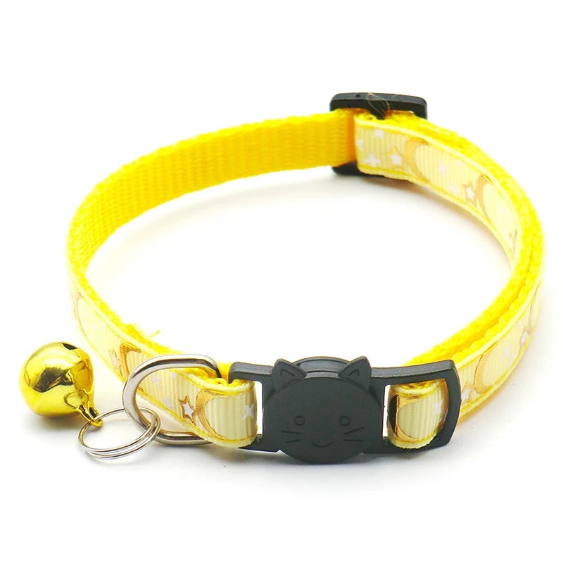 Reflective Gold Stars Moon Cat Collar with Safety Buckle Bell