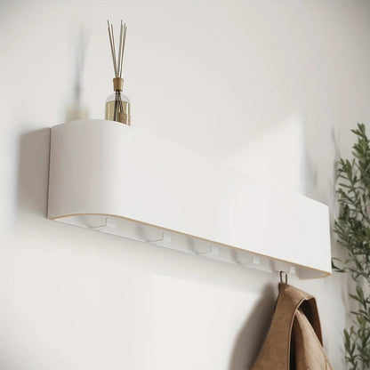 Wall Coat Rack Wood Iron Hidden Hooks Storage Shelf Entryway
