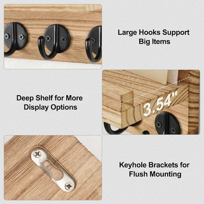 Wooden Key Holder Wall Mounted Mail Organizer 5 Hook Rustic Rack