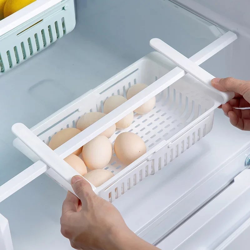 Adjustable Pull-Out Kitchen Fridge Storage Rack Drawer Organizer