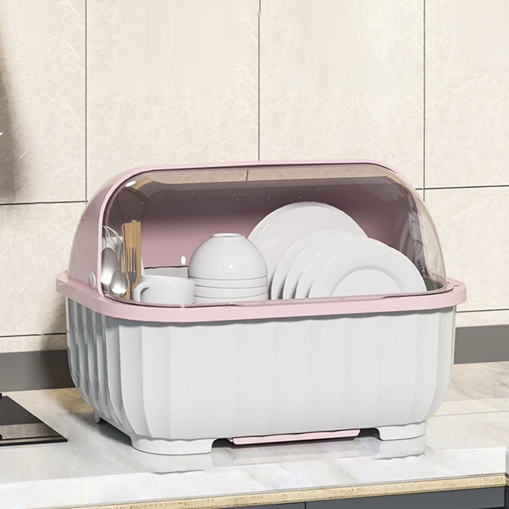 Kitchen Drain Cabinet Dish Storage Box with Lid & Chopsticks Rack