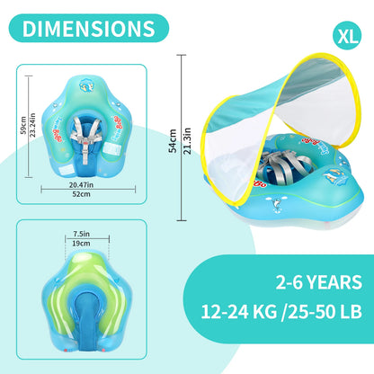 Inflatable Baby Swimming Ring Float with Sun Canopy - Infant Pool