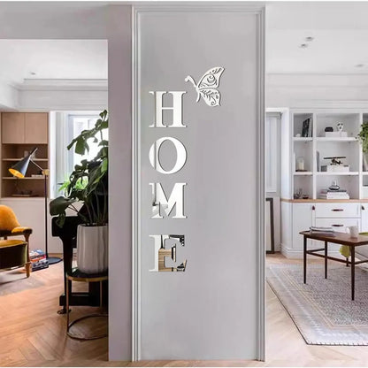 3D Mirror HOME Logo Wall Sticker - Entrance Decoration Decal