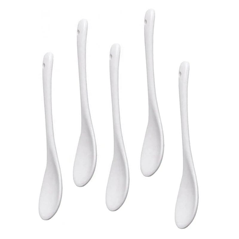 5PCS White Porcelain Egg Spoons - Ceramic Coffee Dessert Spoons
