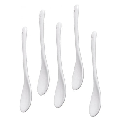 5PCS White Porcelain Egg Spoons - Ceramic Coffee Dessert Spoons