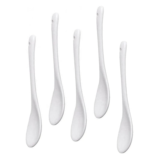5PCS White Porcelain Egg Spoons - Ceramic Coffee Dessert Spoons