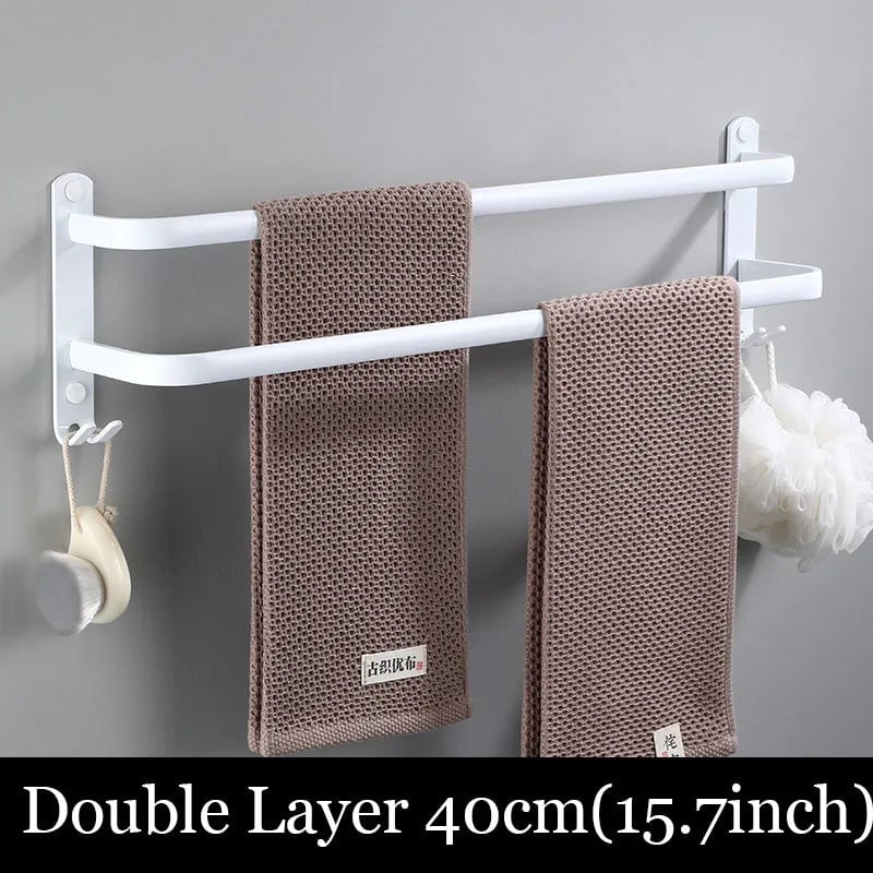 White Aluminum Wall Mount Bathroom Towel Rack Bar with Shelf Hook