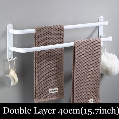 White Aluminum Wall Mount Bathroom Towel Rack Bar with Shelf Hook