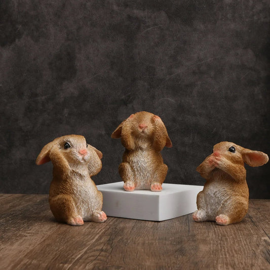 3Pcs Resin Rabbit Figurines Mini Farm Animal Decor Craft Gift Set