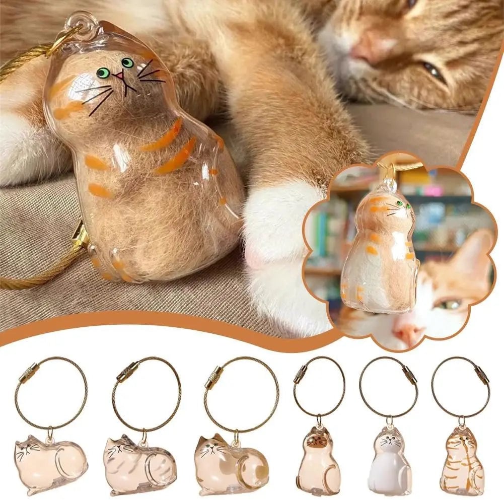 Cat Fur Memorial Resin Keepsake Capsule Keychain Pet Hair Pendant