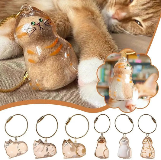 Cat Fur Memorial Resin Keepsake Capsule Keychain Pet Hair Pendant