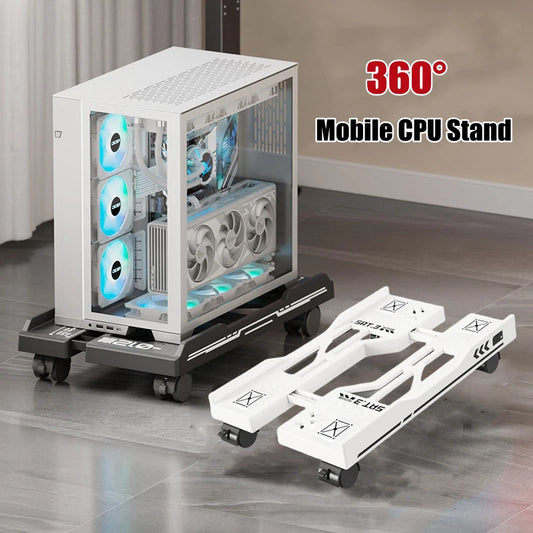 Adjustable CPU Stand Mobile Computer Tower Cart Rolling Wheels