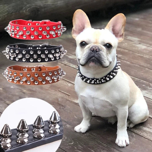 Adjustable PU Leather Spiked Dog Collar - Punk Rivet Design Small Pet