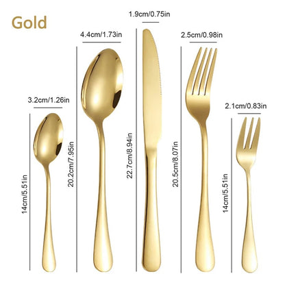 Golden Stainless Steel Cutlery Set - Thickened Hotel Grade Flatware