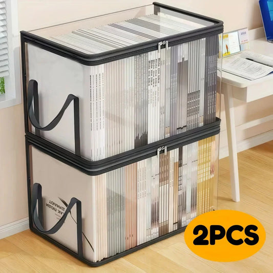 2pc Large Transparent Storage Boxes Black Frame Flip Lid Cabinet Bins