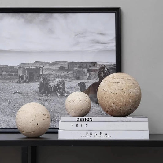 Natural Travertine Marble Sphere - Wabi Sabi Stone Ball Decor