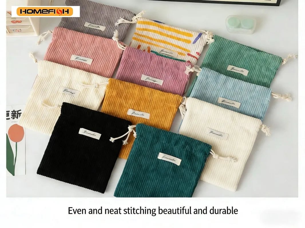 Corduroy Drawstring Pouch - Multi-Purpose Storage for Gifts & Jewelry