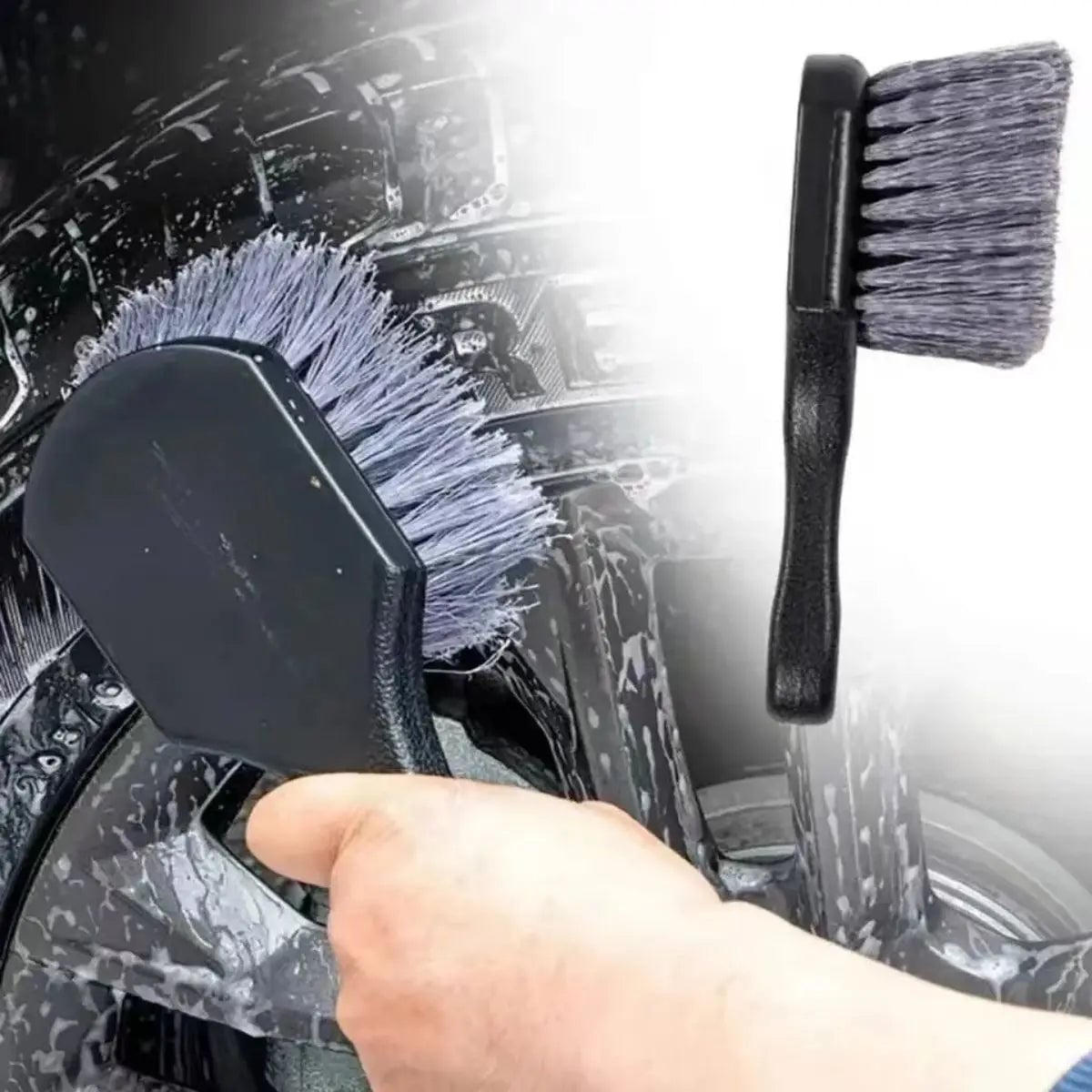 Car Wheel Detail Brush Set - Short Handle Tire Rim Cleaning Kit