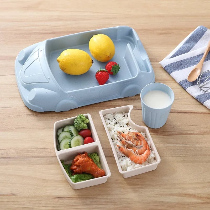 Bamboo Fiber Car Shaped Baby Feeding Bowl with Divided Grids