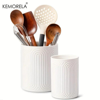 White Ceramic Utensil Holder Countertop Organizer 1/2 Piece Set