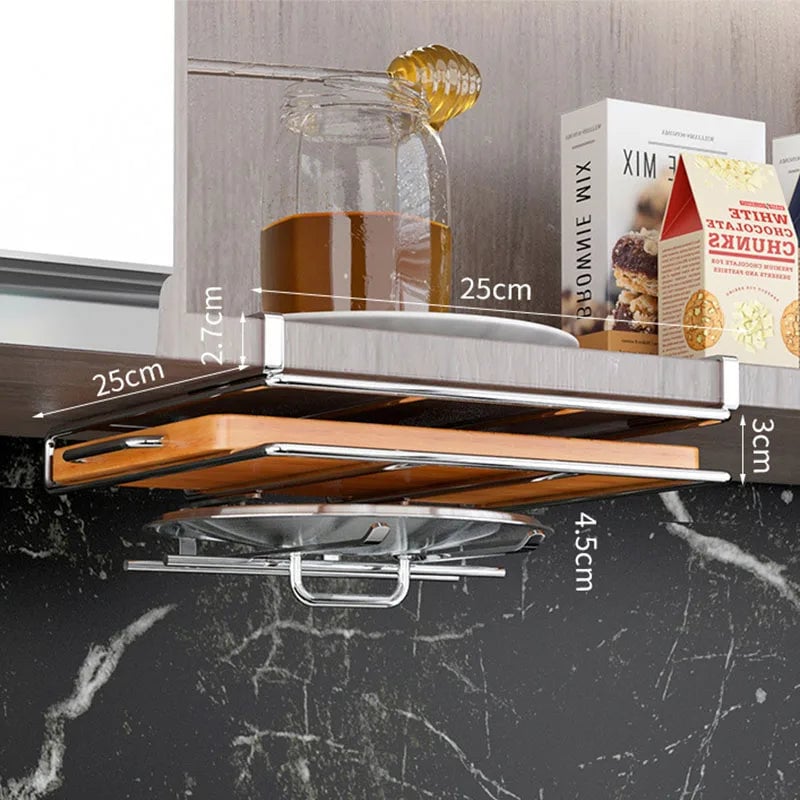 Under Cabinet Storage Basket Rack - Kitchen Cutting Board Organizer