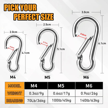 304 Stainless Steel M4 M5 M6 Spring Snap Carabiner Hook 6-24Pcs