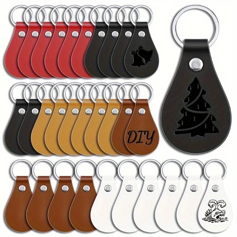 10pcs PU Leather Key Fob Blanks Kit - Laser Engraving Keychains