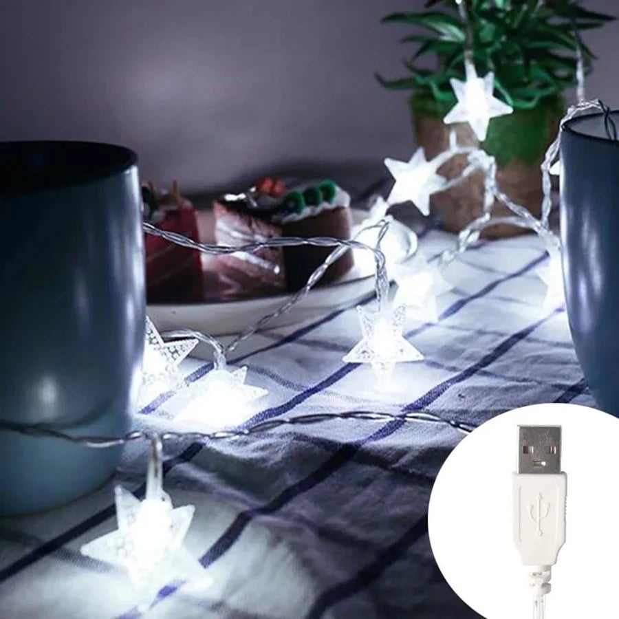 LED Star String Lights 20ft USB Battery Warm White Fairy Lights