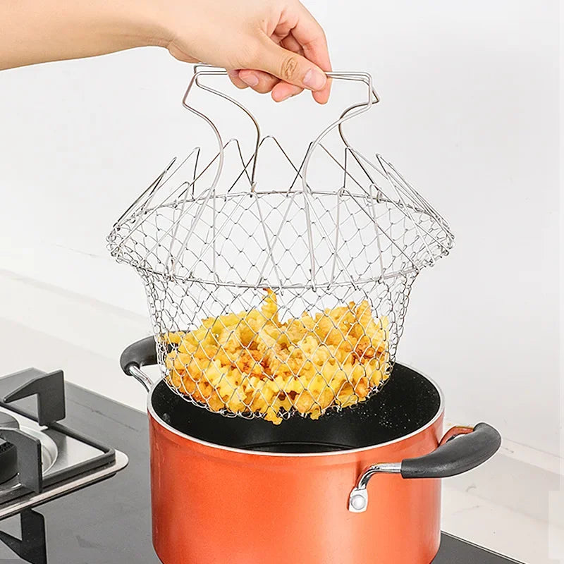 Stainless Steel Foldable Multifunctional Fryer Basket French Fry Strainer Kitchen Appliance Is Durable