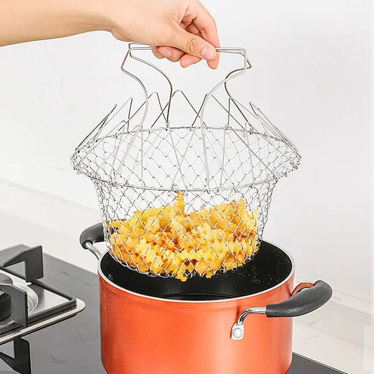 Stainless Steel Foldable Multifunctional Fryer Basket French Fry Strainer Kitchen Appliance Is Durable
